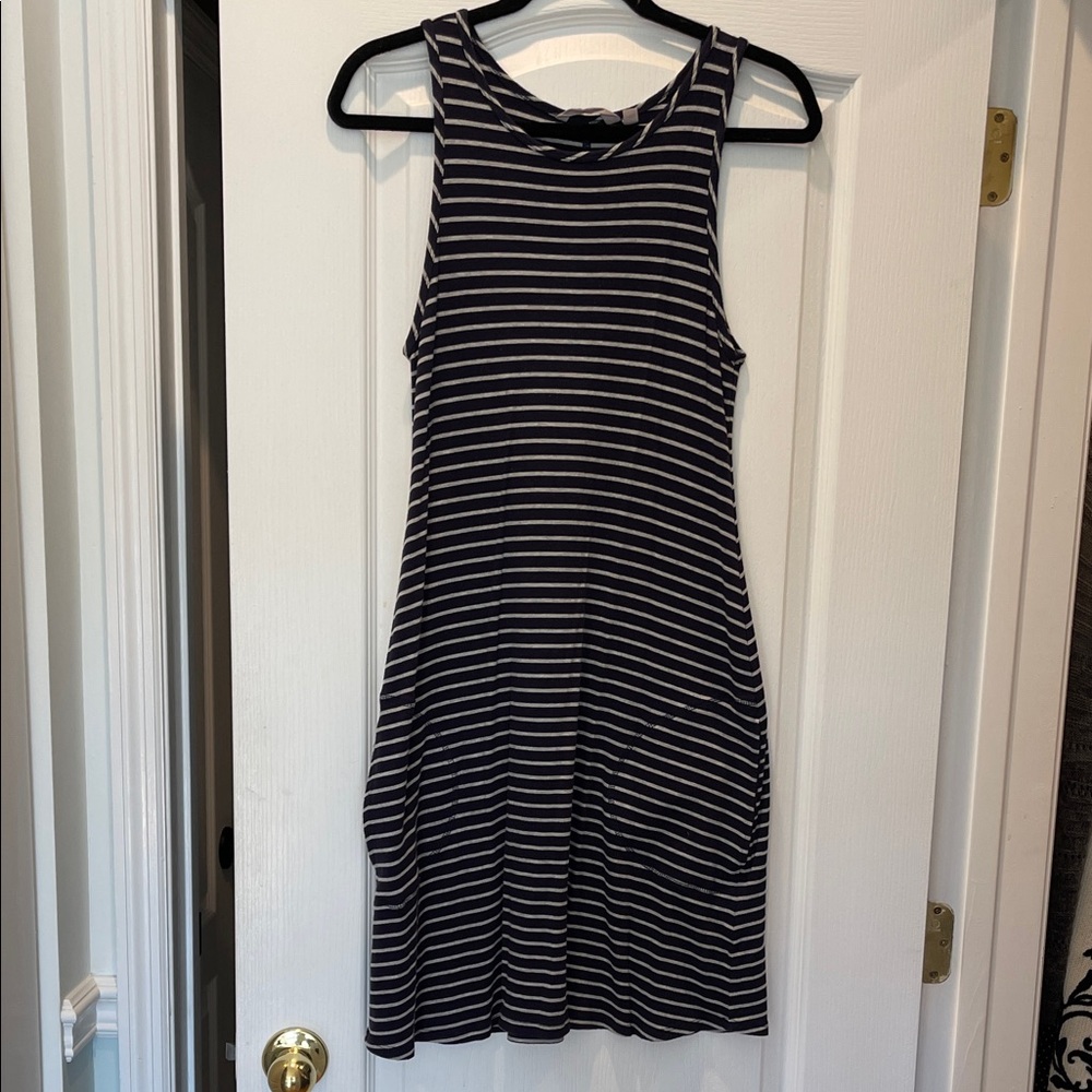 Athleta Black and White Striped Midi Dress